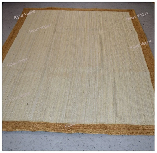 Jute Rug White With Beige Border Area For Living Room Bedroom Bohemian Style Rustic Look Rugs