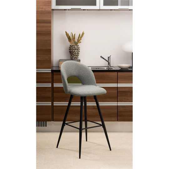 Ayla Bar Stool Malmo Fabric Light Gray 90, Base Matt Black Metal