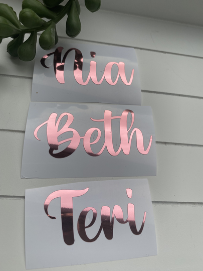 Personalised Name Stickers Label Decal, Custom Vinyl Sticker, Bottle, Glass, Christmas, Bauble, Eid Wedding Hen Party, Rose Gold Pink