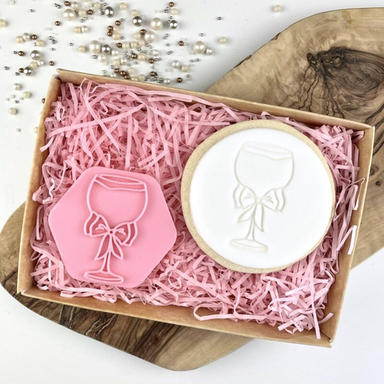 Gin Glass With Bow Cookie Stamp, Bridal Embosser, Bachelorette Hen Party Stamp