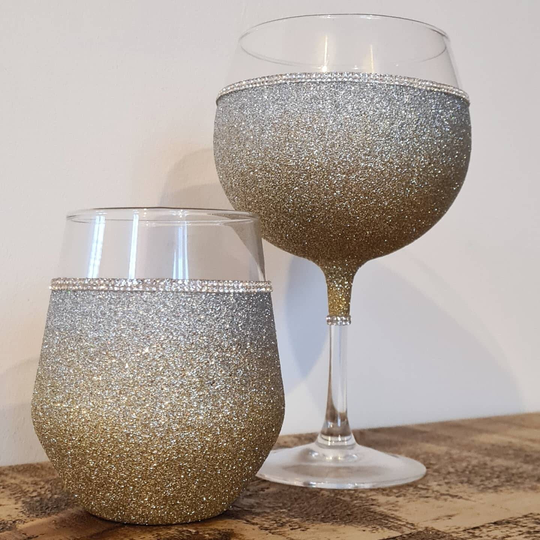 Beautiful Ombre Glitter Glasses | Wine Glass, Flute Stemless Glass Or Gin Glass. Perfect For Birthday, Wedding, Anniversary Gifts