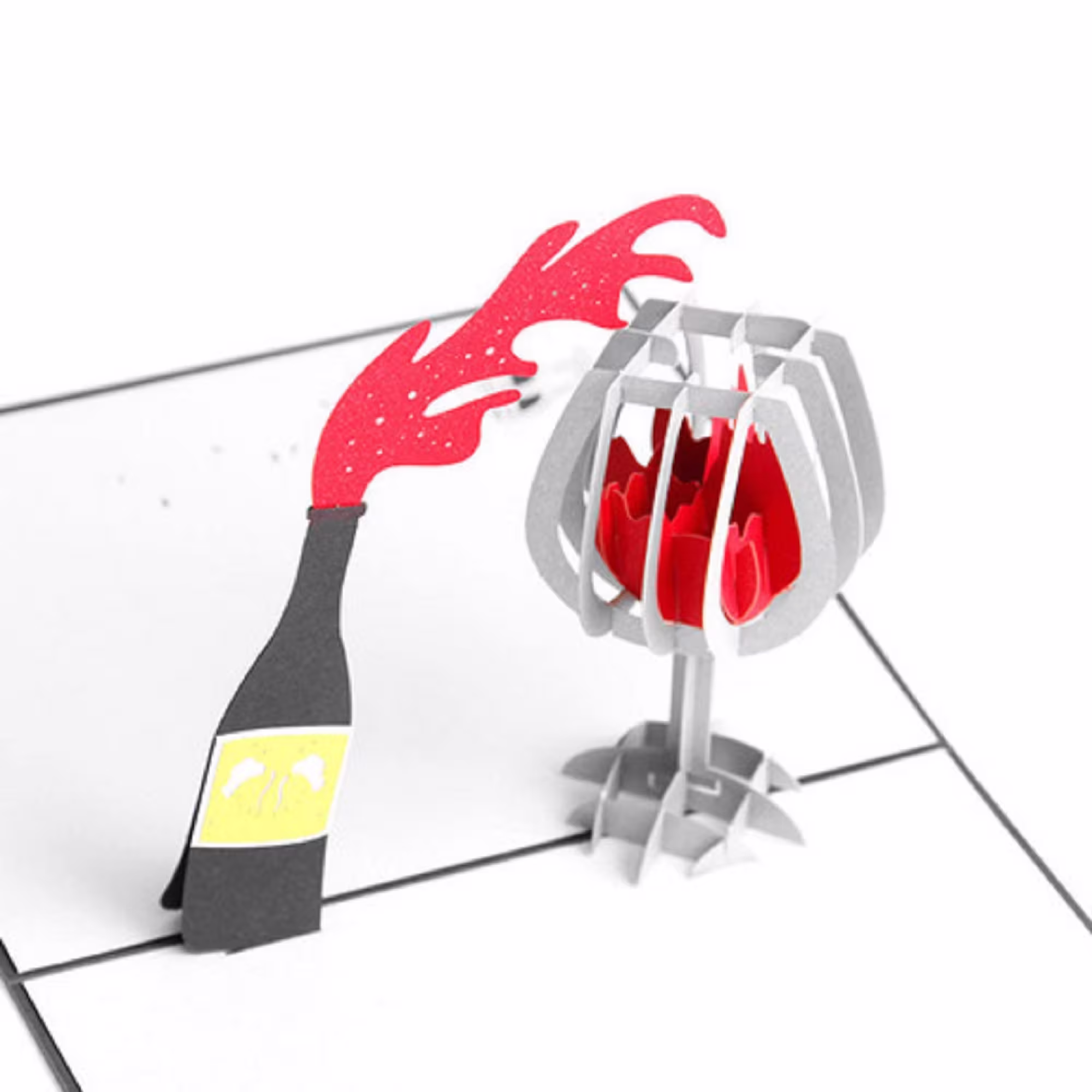 Handmade 3D Popup Card Red Wine Glasses Birthday Congratulations