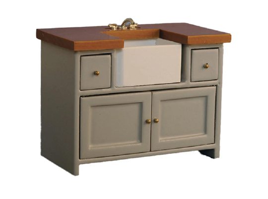 Dolls House Grey & Pine Sink Unit With Belfast Modern Kitchen Furniture