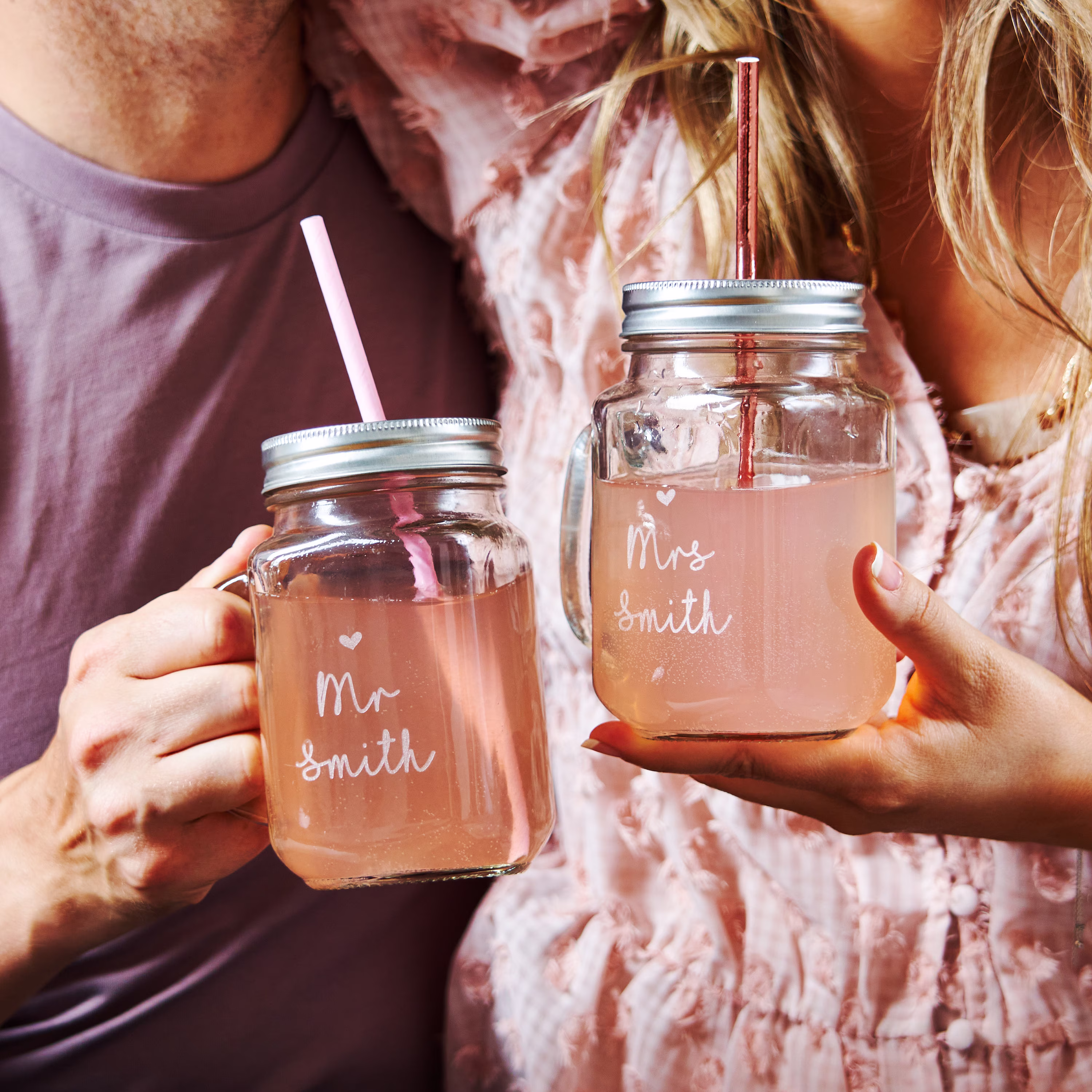 Personalised Couples Set Of Two Mason Jars