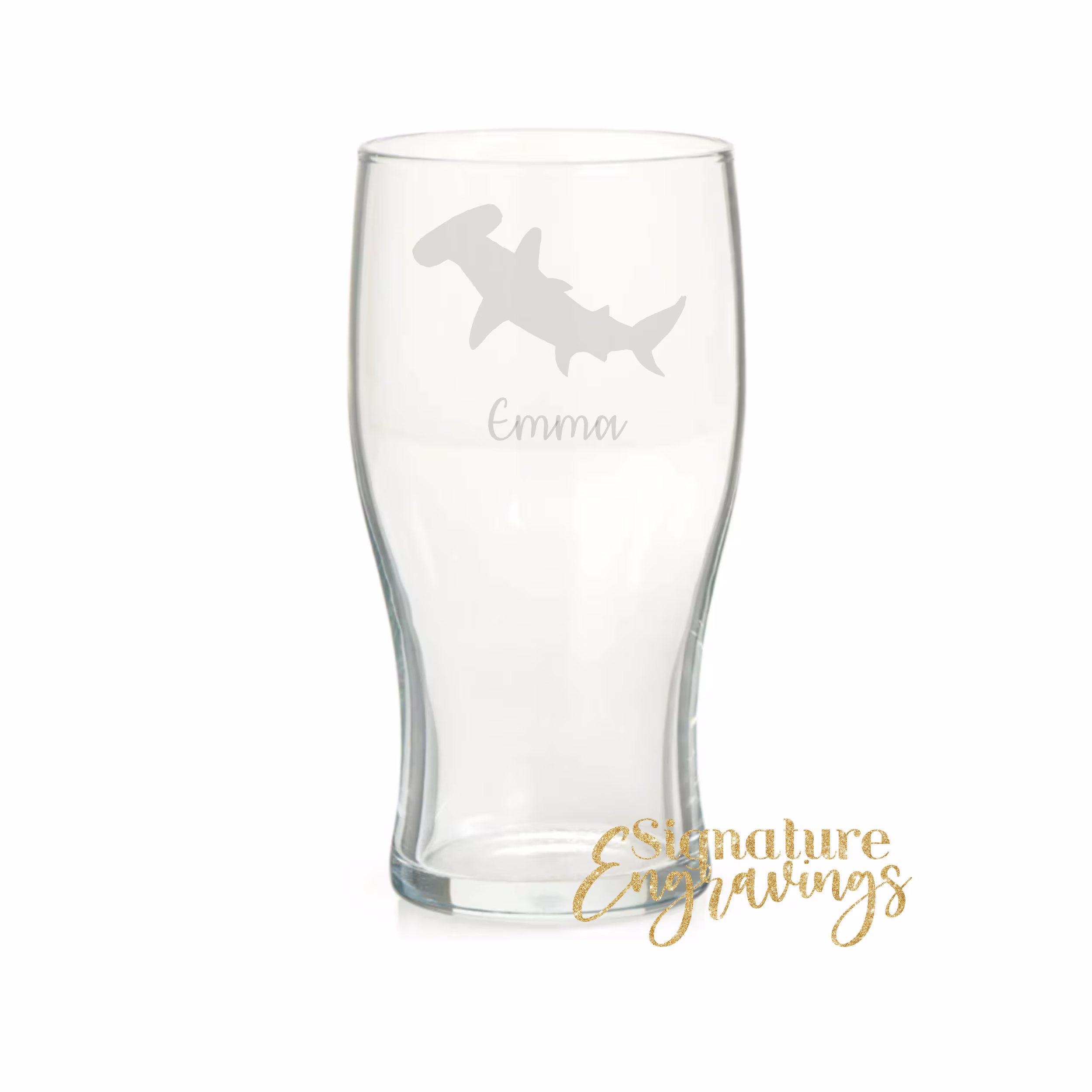 Personalised Hammerhead Shark Engraved Pint Glass, Gift, Gifts, Lover