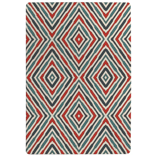 Fischer Repeated Squares and Rhombuses Ornamental Tribal Motif Designer Shaggy Red/Teal/Grey Rug
