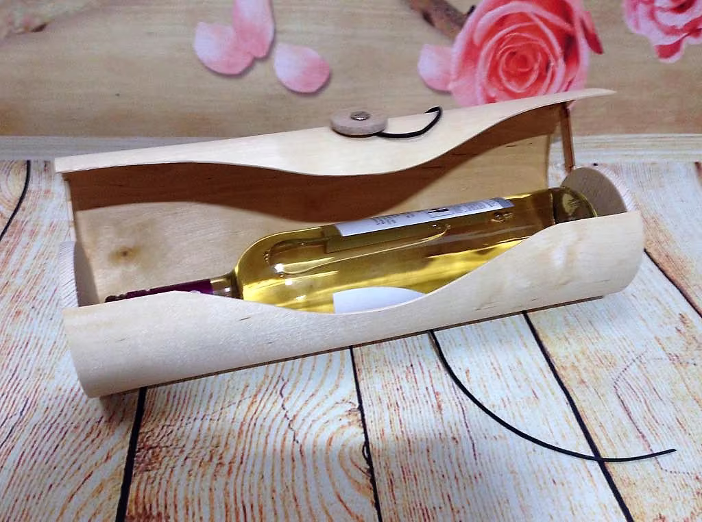 Wooden Wine Box For 1 Bottle Tube Shape Rounded Christmas Gift Mothers Day Present