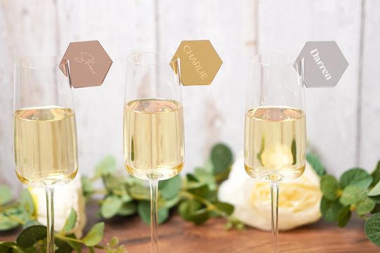 Acrylic Wedding Name Place Cards Ideas, Hexagon Names Favours, Tags For Glass Setting Holder Drink Charm