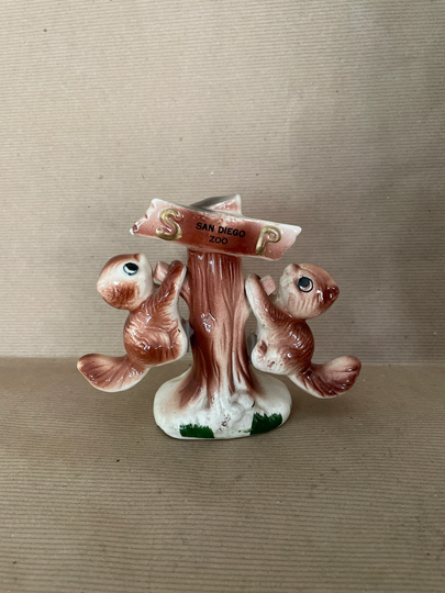 Vintage Squirrel Salt & Pepper Shakers, 1960's San Diego Zoo Souvenir Ceramic Pepper, Figurines, Mid Century Decor