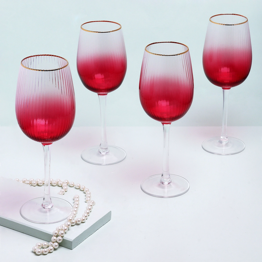 G Decor Set Of 4 Monroe Ribbed Ombre Pink Wine Drinking Glasses