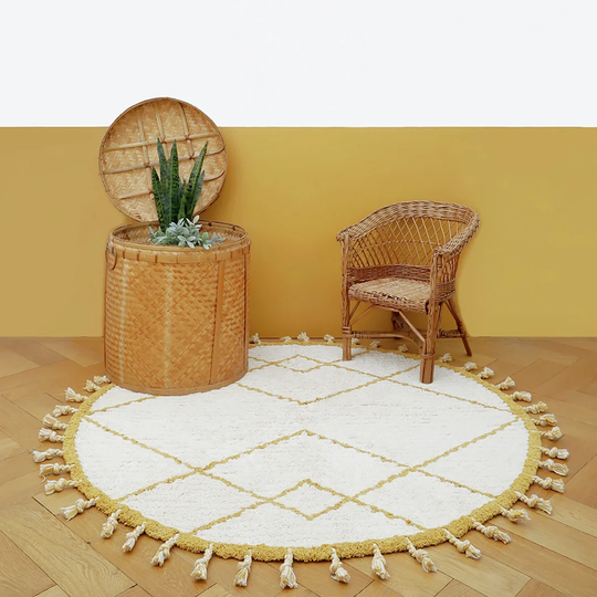 Purkey Come Tufted Cotton White/Brown Rug