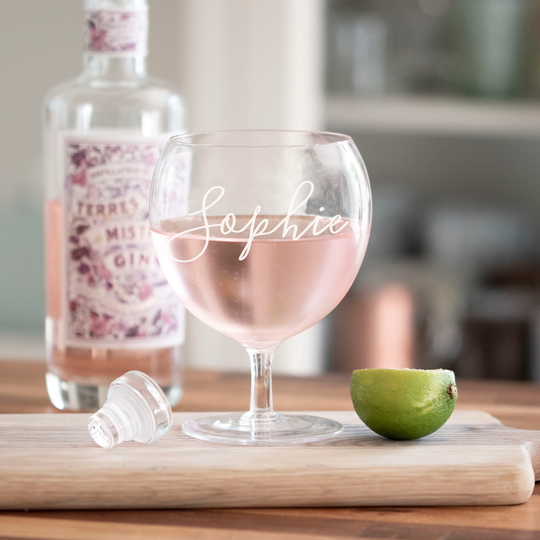 Personalised Low Unusual Gin Glass, Short Stemmed Glass With Engraved Name & Gift Boxed