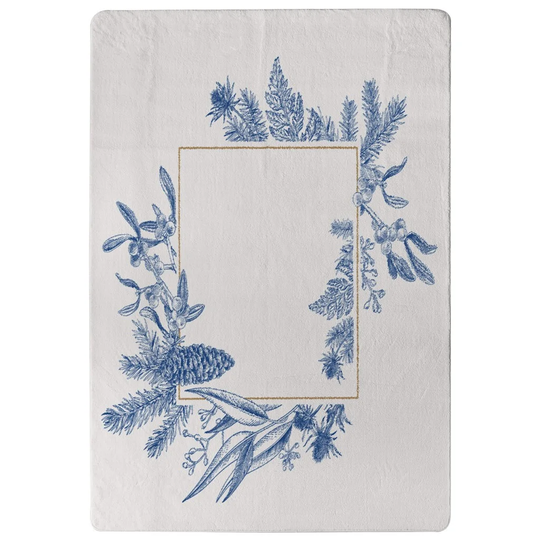 Rogers Christmas Holiday Frame with Pine Branches Designer Shaggy White/Blue Rug