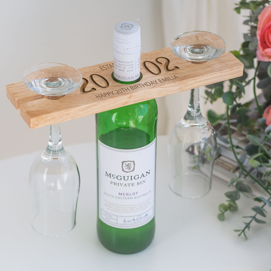 Personalised Wooden Double Wine Glass Holder