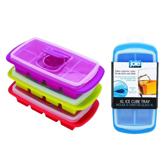 MSC International 29105 Joie Extra Large Ice Cube Tray, Covered and Stackable, No-Spill Removable Lid, Assorted Colors, assorte colors, one size