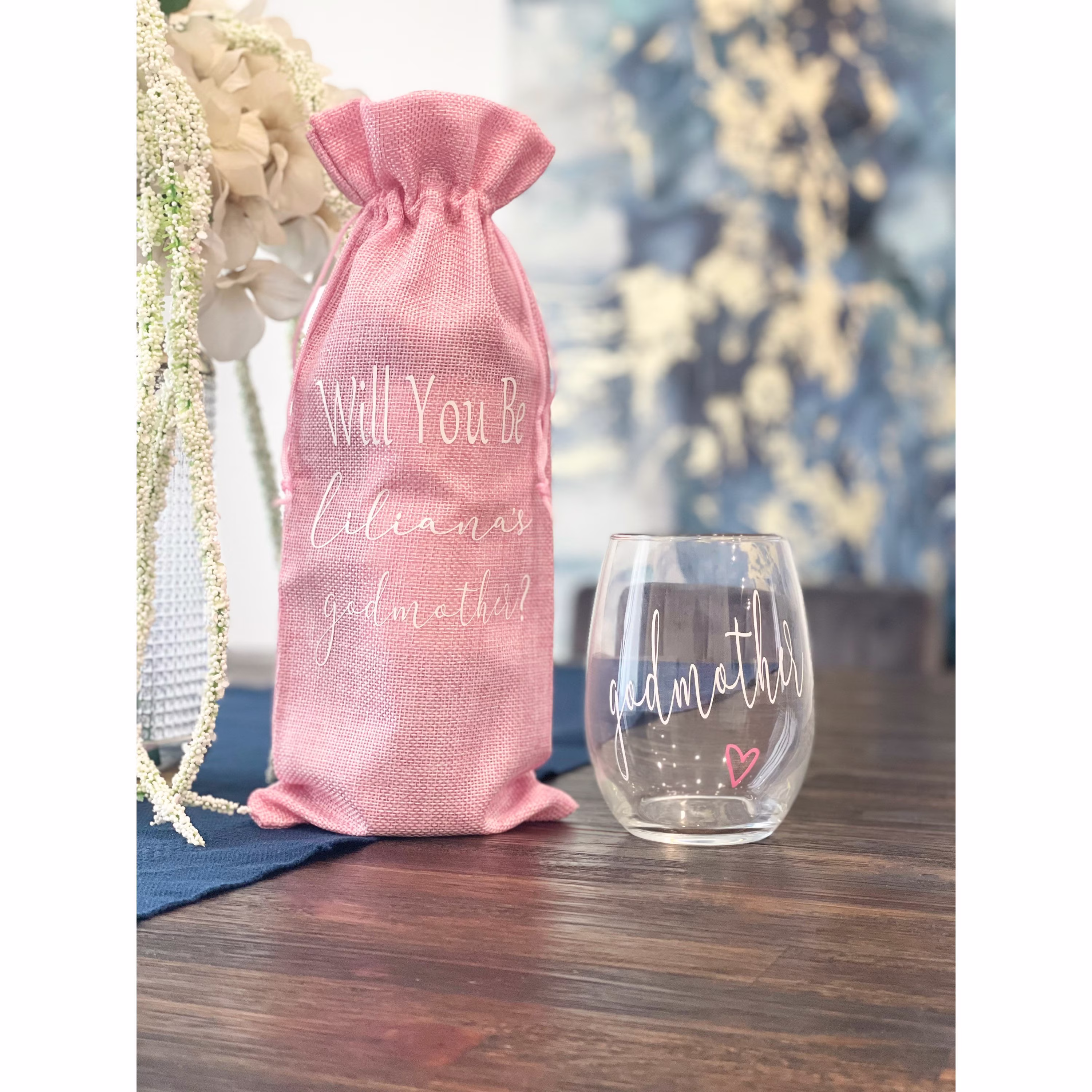 Godmother Pink Wine Themed Proposal, Bag & Glass, Gift, Will You Be My Godmother, Madrina, Nina