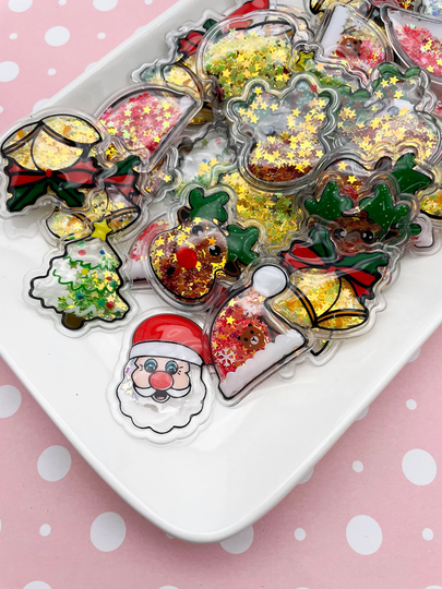 3 Puffy Filled Glitter Christmas Shaker Pendant, Holiday For Case Decoden, Cabochon Embellishment, Xmas Cabochons, Cabs #dh148