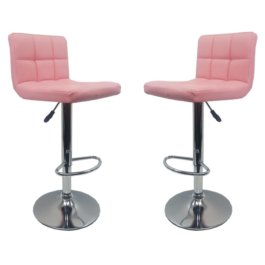 Set of 2 Pink "Modena" Faux Leather Bar Stools, 2 Stools