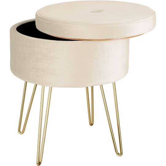 (cream) tectake Stool Ava upholstered velvet look with storage space - 300kg capacity - bar stool, dressing table chair, dressing table stool - cream