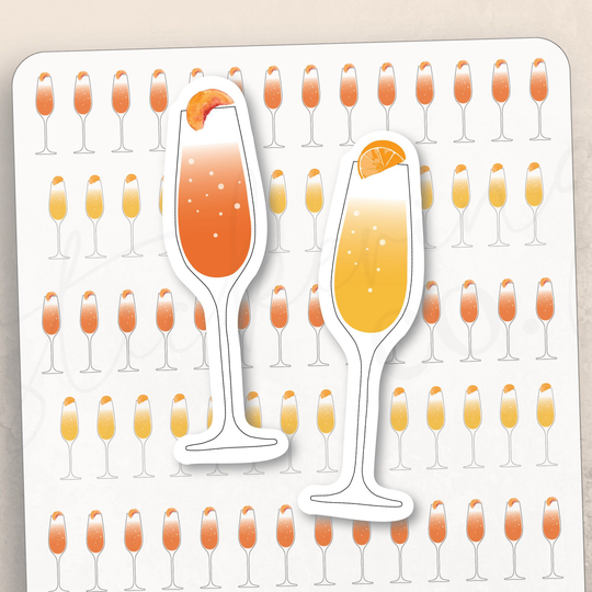 Mimosa & Peach Bellini Cocktail Functional Planner Stickers, 98 Stickers | 4x6 Sheet, Erin Condren, Happy Planner, Brunch, Cheers, Icons