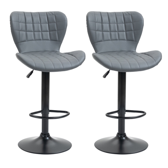 HOMCOM Bar Stools Set of 2 Adjustable Height Swivel Bar Chairs, Grey