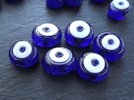 Blue Evil Eye, Eye Beads, Bead, Navy Glass Artisan, Handmade, Nazar, 16 Mm, 6Pc