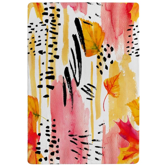 Pender Fall Seamless Pattern in Bright Autumn Colours Designer Shaggy Pink/Yellow/Black Rug