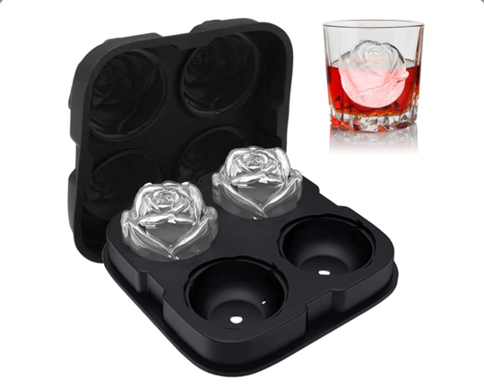 Rose Ice Cube Trays, 4 Cavity Silicone Ball Maker, Easy Release Large Form For Cocktails, Whiskey & Homemade Juice