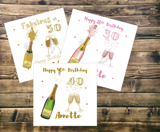 Personalised Birthday Card Champagne 18Th, 21st, 30Th, 40Th, 50Th, 60Th Any Age