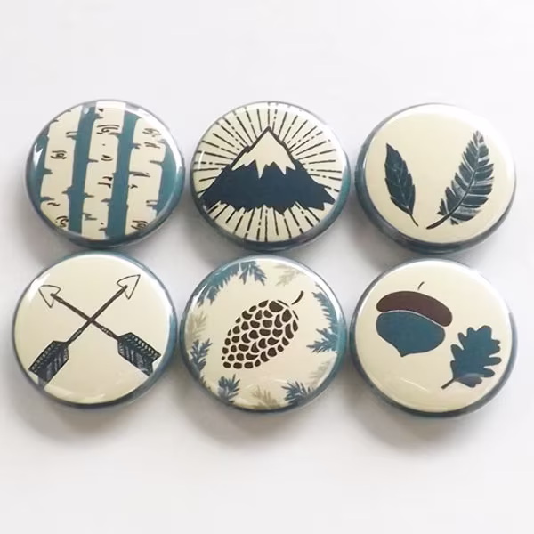 Outdoors Fridge Magnets Rustic Travel Decor Gift Mountain Arrows Pinecone Feather Acorn Tree Nature Adventure Party Favors Button Pins