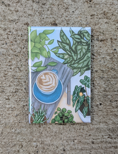 Coffee & Houseplants Magnet, Plant Lover Gift, Art Fridge Kitchen Decor, Decorative Alocasia, Succulent