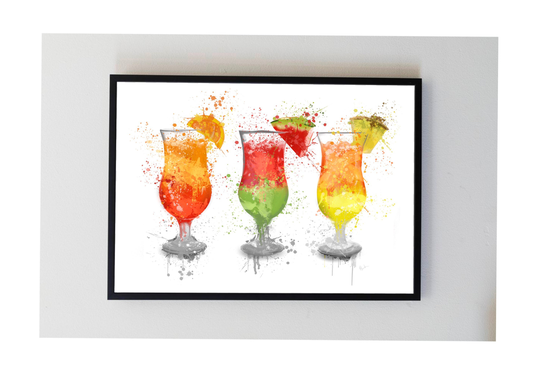 Cocktail, Glass, Splatter, Art Print, Colourful, Tropical, Unframed