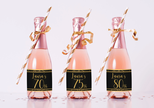 Mini Champagne Bottle Labels - 70Th Birthday Party Favors 75Th 80Th Ideas 90Th Decorations
