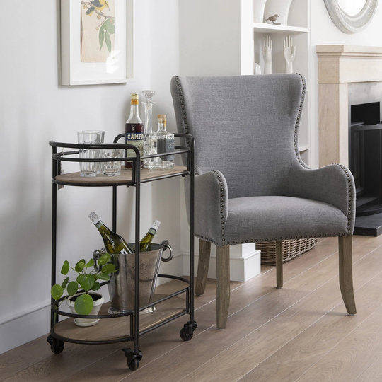 Rustic Oval Wood & Metal Drinks Trolley