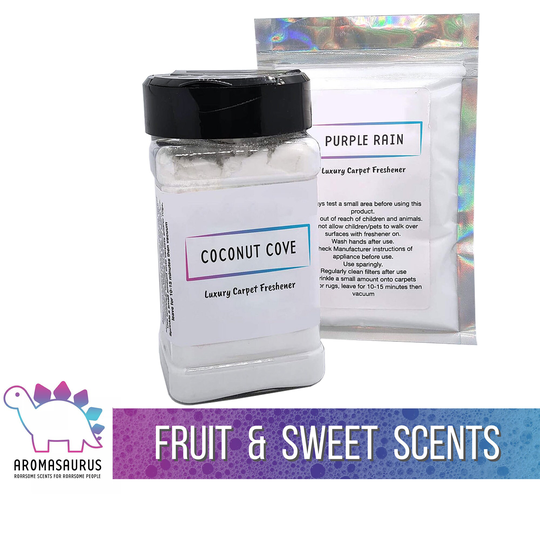 Luxury Carpet Freshener Shake N Vac Powder | Rug Odour Eliminator Fruit, Food & Sweet Scents