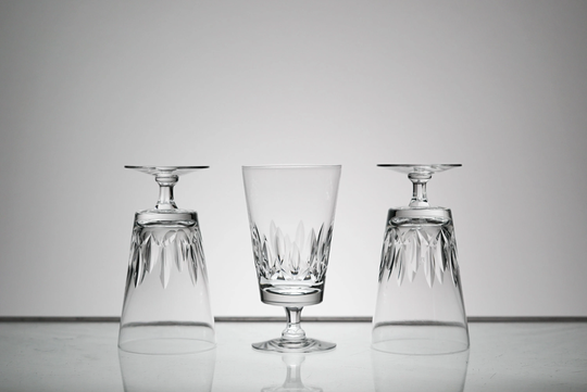 Vintage Crystal Glassware/Water Glasses Footed Highball Cocktail Glass Set Of 3 Holiday Party New Years Eve Kitchenware