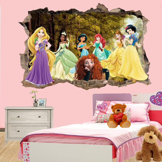 All Princess Characters Together Wall Sticker Mural Poster Decal Girls Room Office Nursery Decor Id655