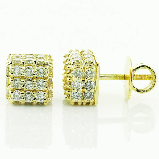 2Ct Diamond Round Cut Iced Out Cube Stud Earrings in 14K Gold