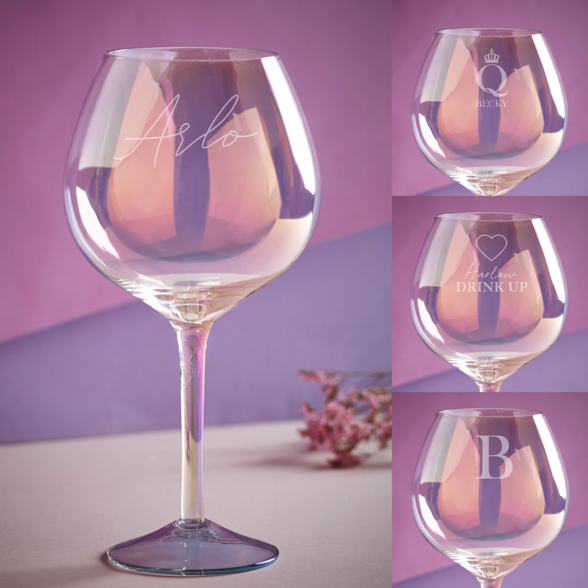 Personalised Gin Glass | Engraved & Tonic Balloon Heart Iridescent