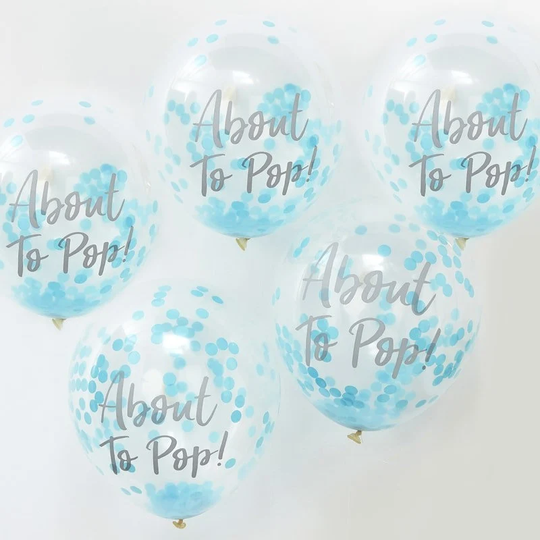 About To Pop Baby Balloons Shower Blue Confetti Decorations, Announcement, Gender Reveal