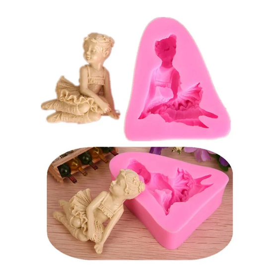 Little Ballet Dancer Girl Mould Mold in Pink Silicone For Baking, Sugar Craft, Chocolate, Soap, Candles, Clay, Paste & Jewellery Making