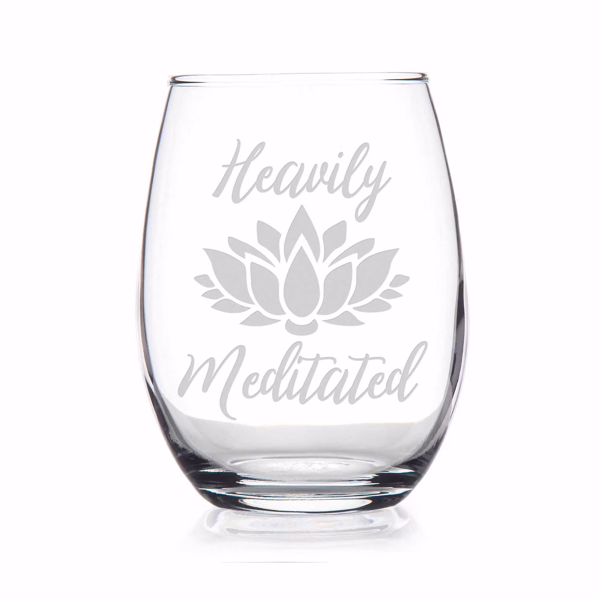 Heavily Meditated Stemless Wine Glass - Lotus Glass, Flower, Hippie Gift, Flower Gift