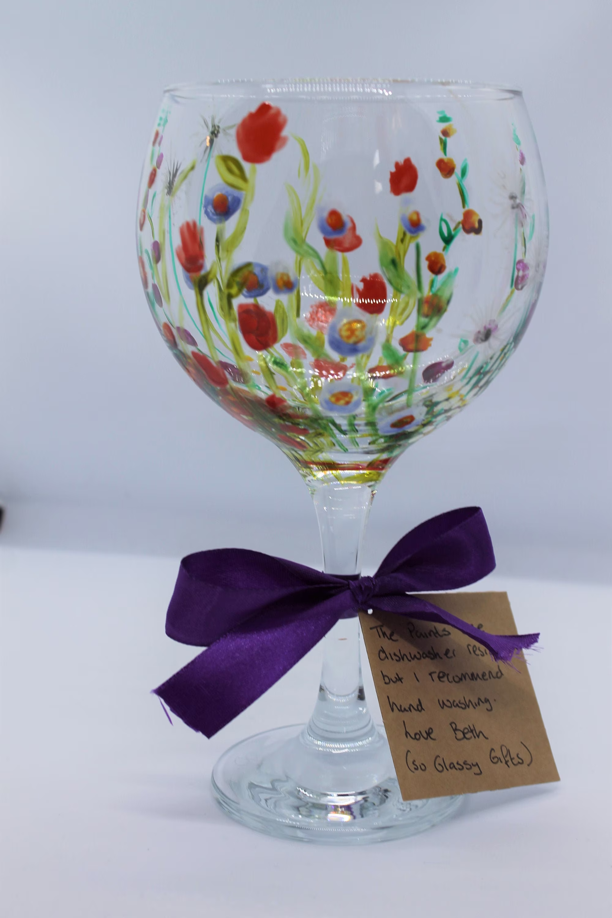 Hand Painted Gin Glass With Wildflowers. A Unique Gift