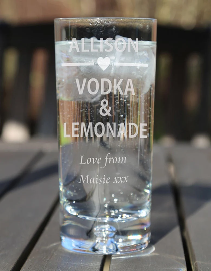 Vodka & Lemonade Highball Glass Personalised Engraved Boxed Birthday Christmas Retirement Wedding Anniversary Lover Gift Heart Design