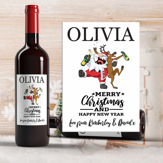 x1 Personalised Christmas Wine Bottle Labels, Stickers Gifts Stocking Fillers