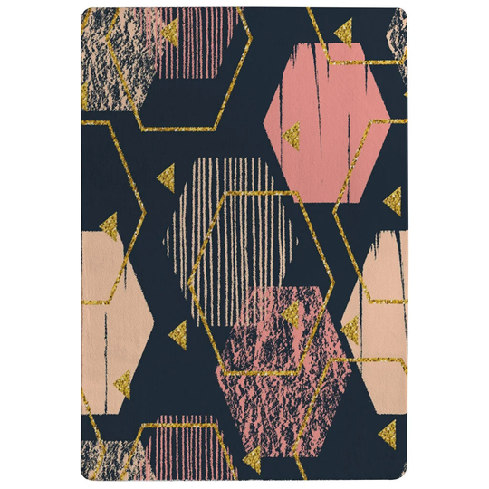 Easley Hexagons Designer Shaggy Black/Pink/Beige Rug