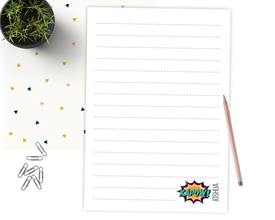 Personalised Kapow Notepad, Custom Notepad With Name, Writing Pad, Tear Off Children's Stationary Gift, To Do List