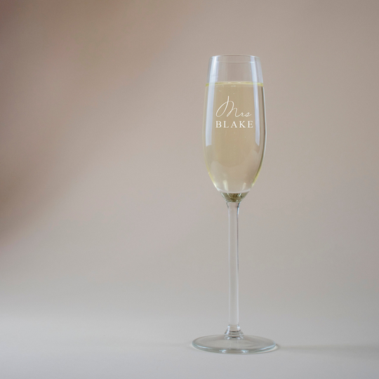 Mrs Surname Champagne Glass, Personalised Prosecco Flute, Wedding Gift, Engagement Party, Bride Gift Boxed