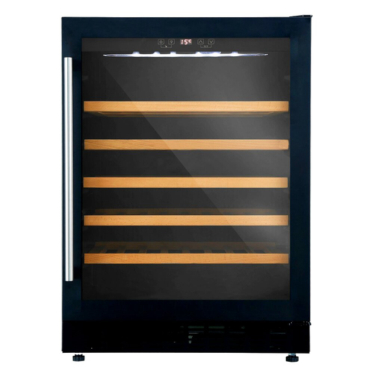 Cookology CWC601BK Black Glass 60cm Wine Cooler, 54 Bottle Undercounter Cabinet