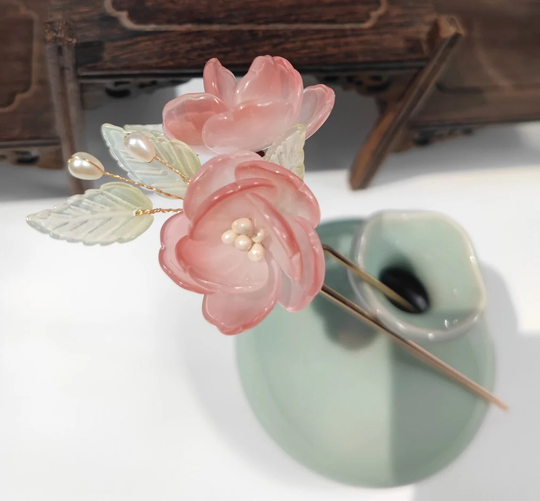 Paeonia Lactiflora Hair Fork, U Shape Bun Holder, Glaze Hairpin, Ancient Comb, Vintage Stick, Step Shake Pins
